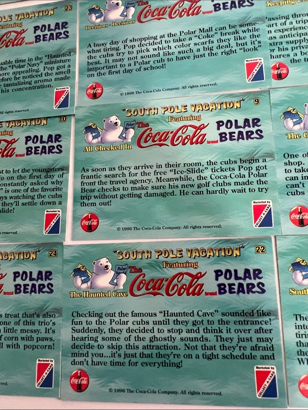 1996 South Pole Vacation Coca Cola Polar Bears Trading Cards (15) - Lot #1
